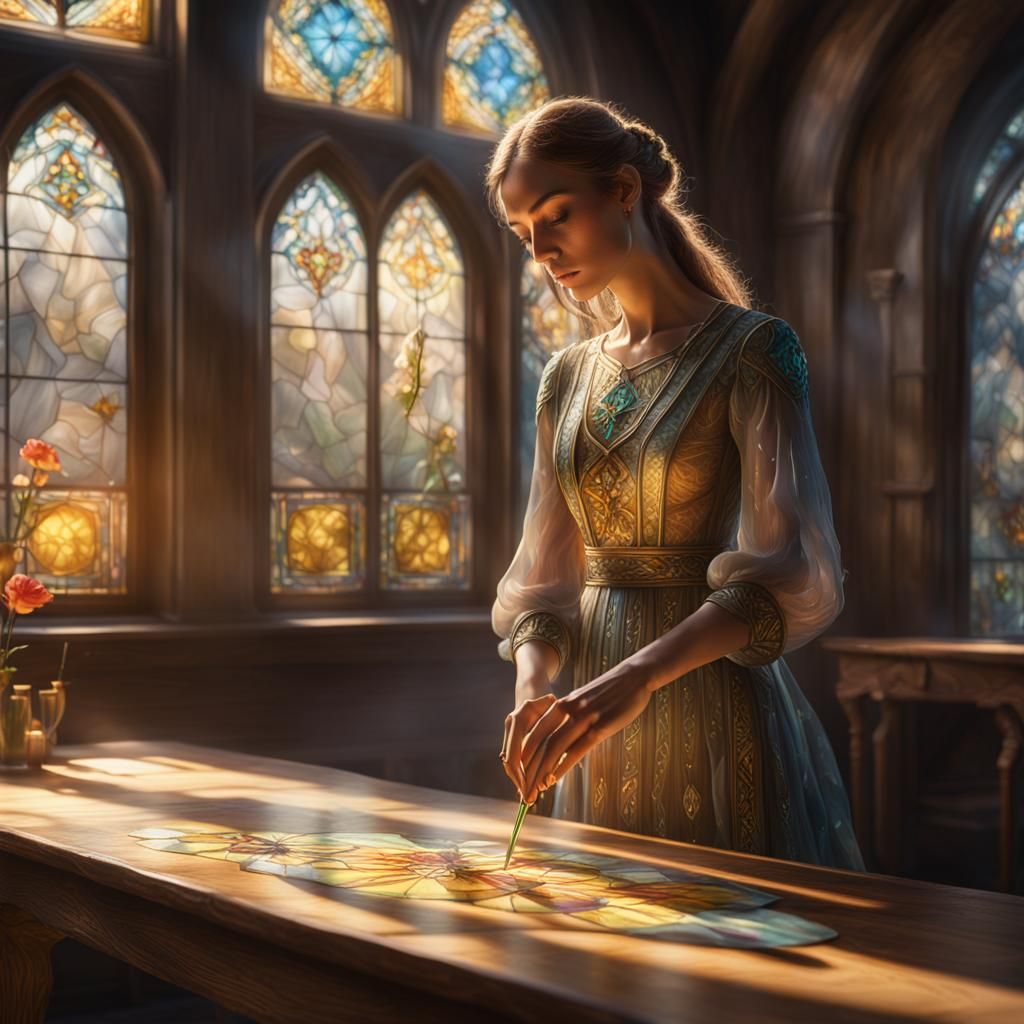 Woman Tracing Flower in Golden Light