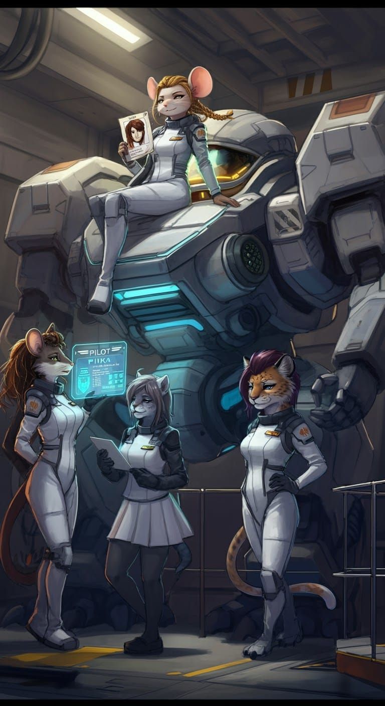 Anime Mouse Pilot in Mech Hangar