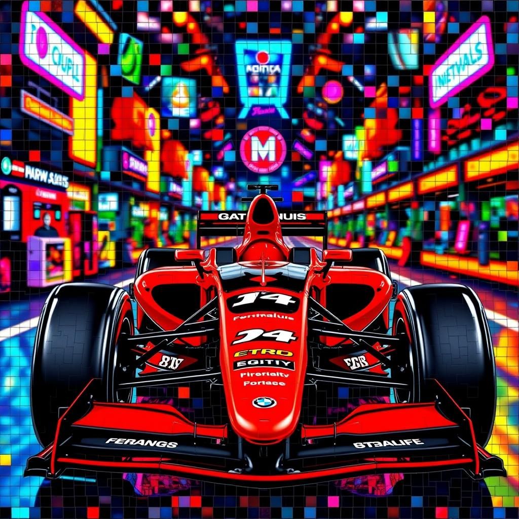 Formula One Car in Neon Mosaic