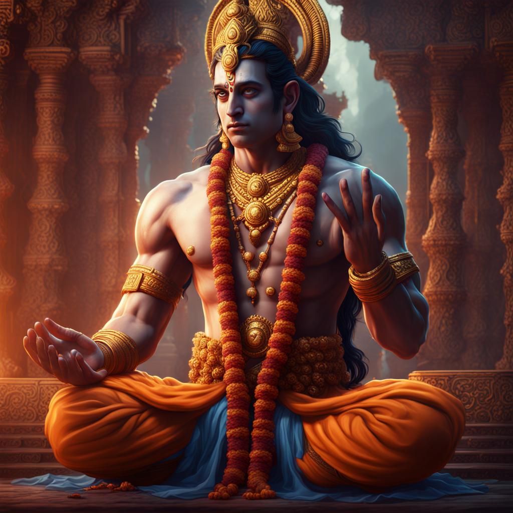 Lord Lakshmana Praying: Detailed Matte Painting