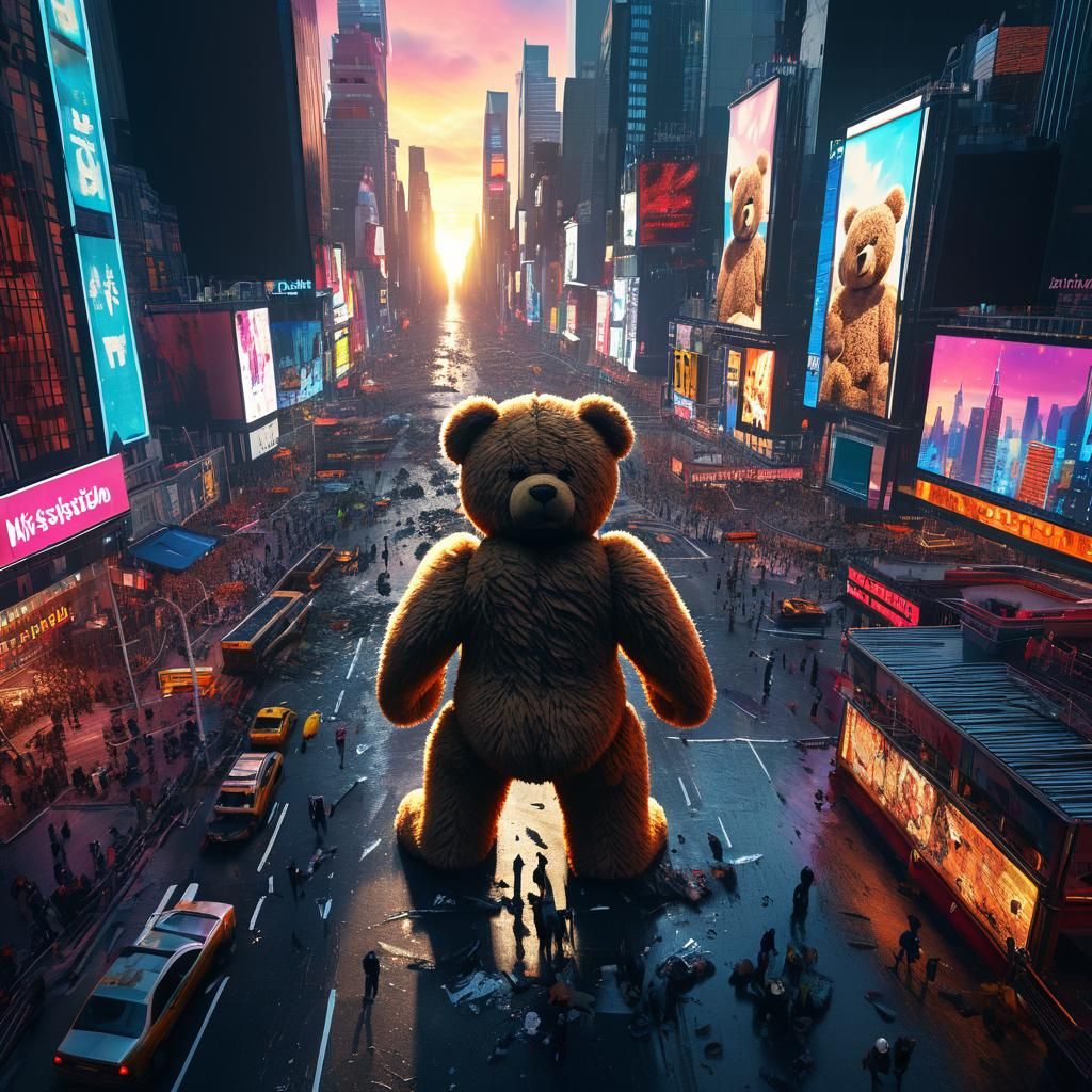 Giant Teddy Bear Destroys Times Square