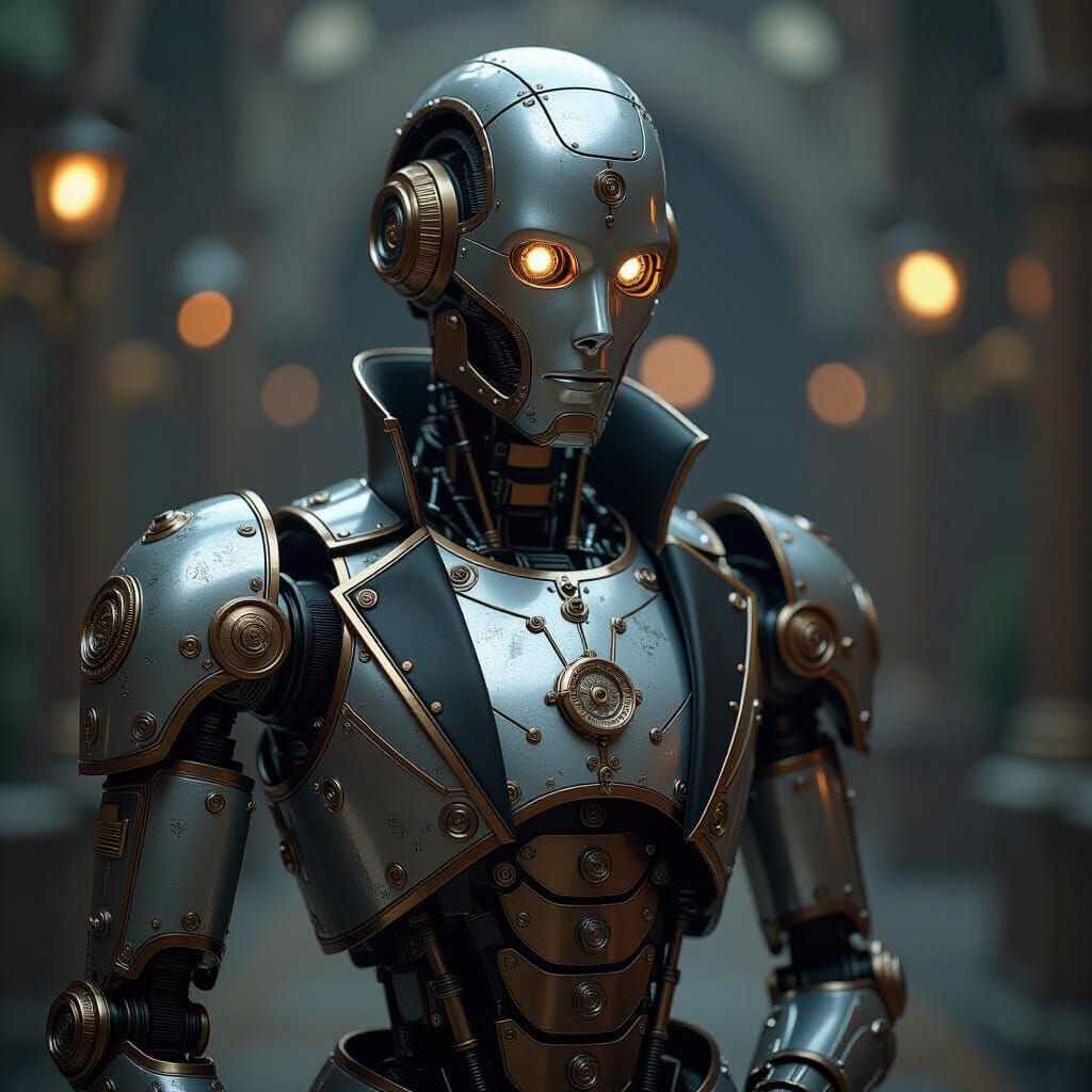 Clockpunk Robot Butler Portrait in Steampunk Style
