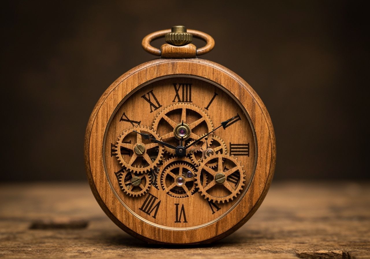 Wooden Gears Pocket Watch: Handcrafted Timepiece