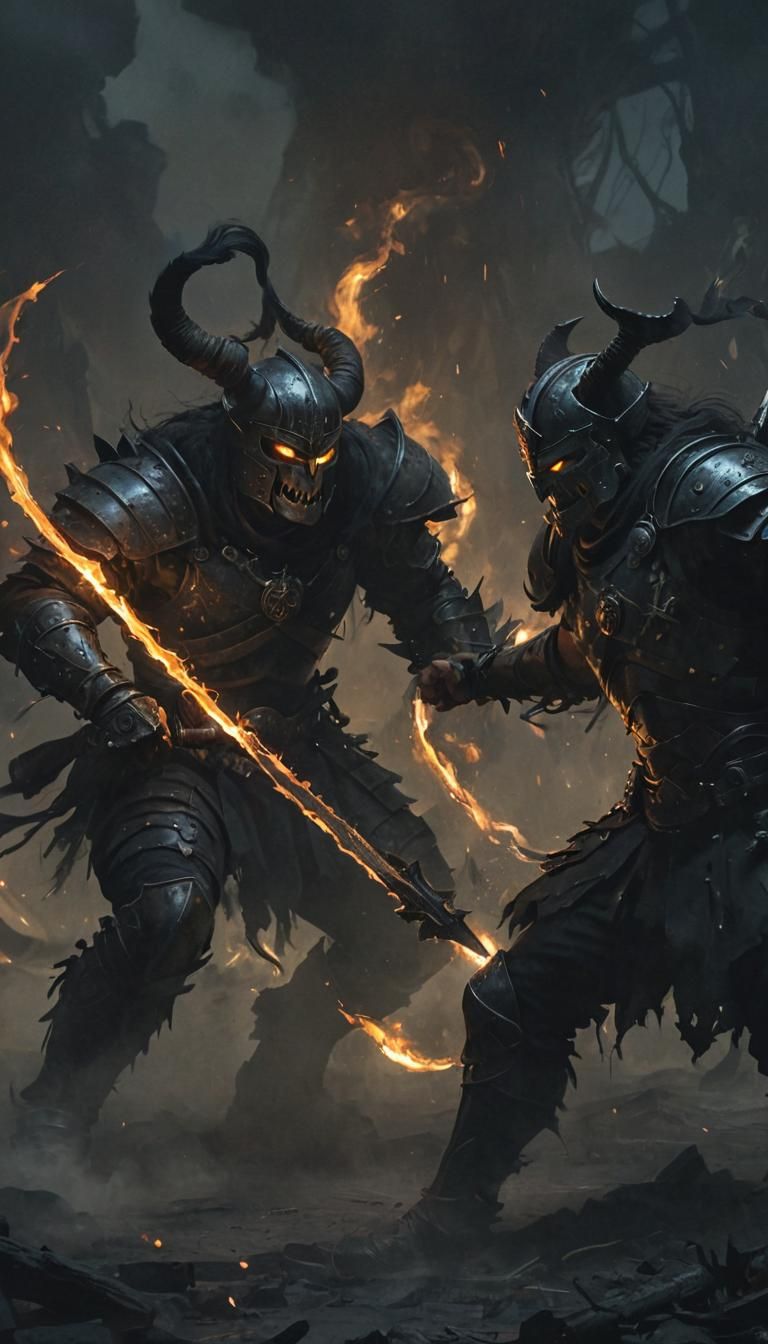 Warriors Clash in Dark Fantasy Battlefield