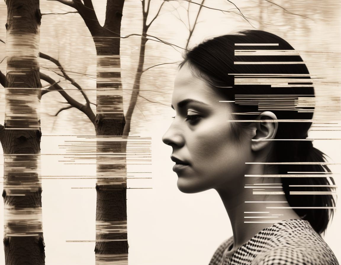 Minimalist Portrait in Constructivist Style with Double Expo...