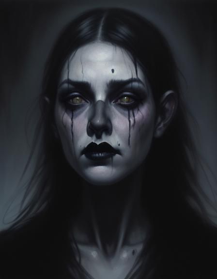 Woman haunted by the void,black lips,black shadow eyes, 8k r...