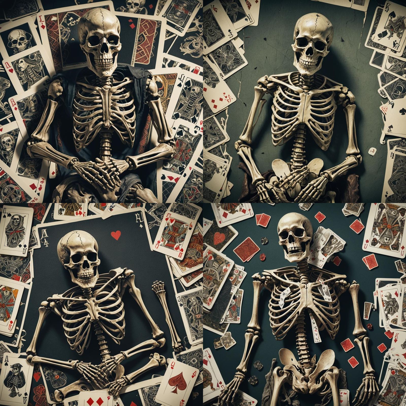 Dramatic Skeleton Portrait with Playing Card Background