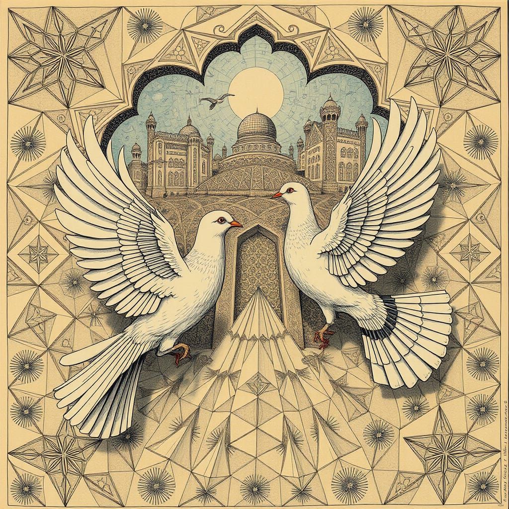 Dreamlike Doves in Escher-Inspired Geometry