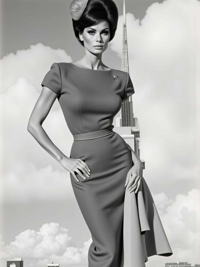 1960s Woman on Rooftop in Retro Sci-Fi Style