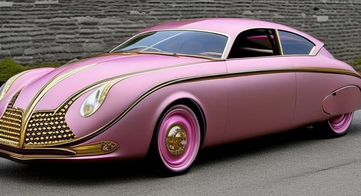 Futuristic Pink and Gold Car in Faberge Style