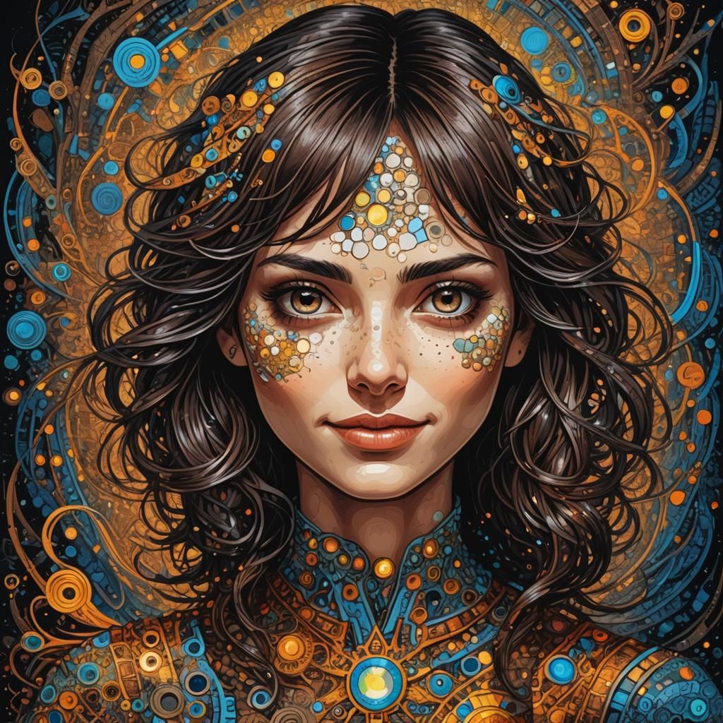 Fractal Pointillism Portrait of Young Woman