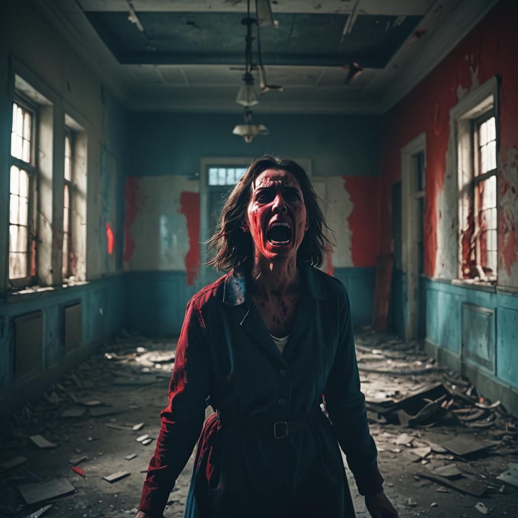 Screaming Woman in Abandoned Asylum: Cinematic Horror