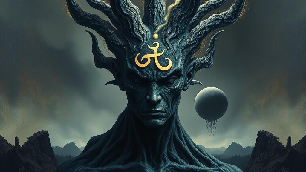 Eerie Symbol in Surrealist Biomorphic Dreamscape