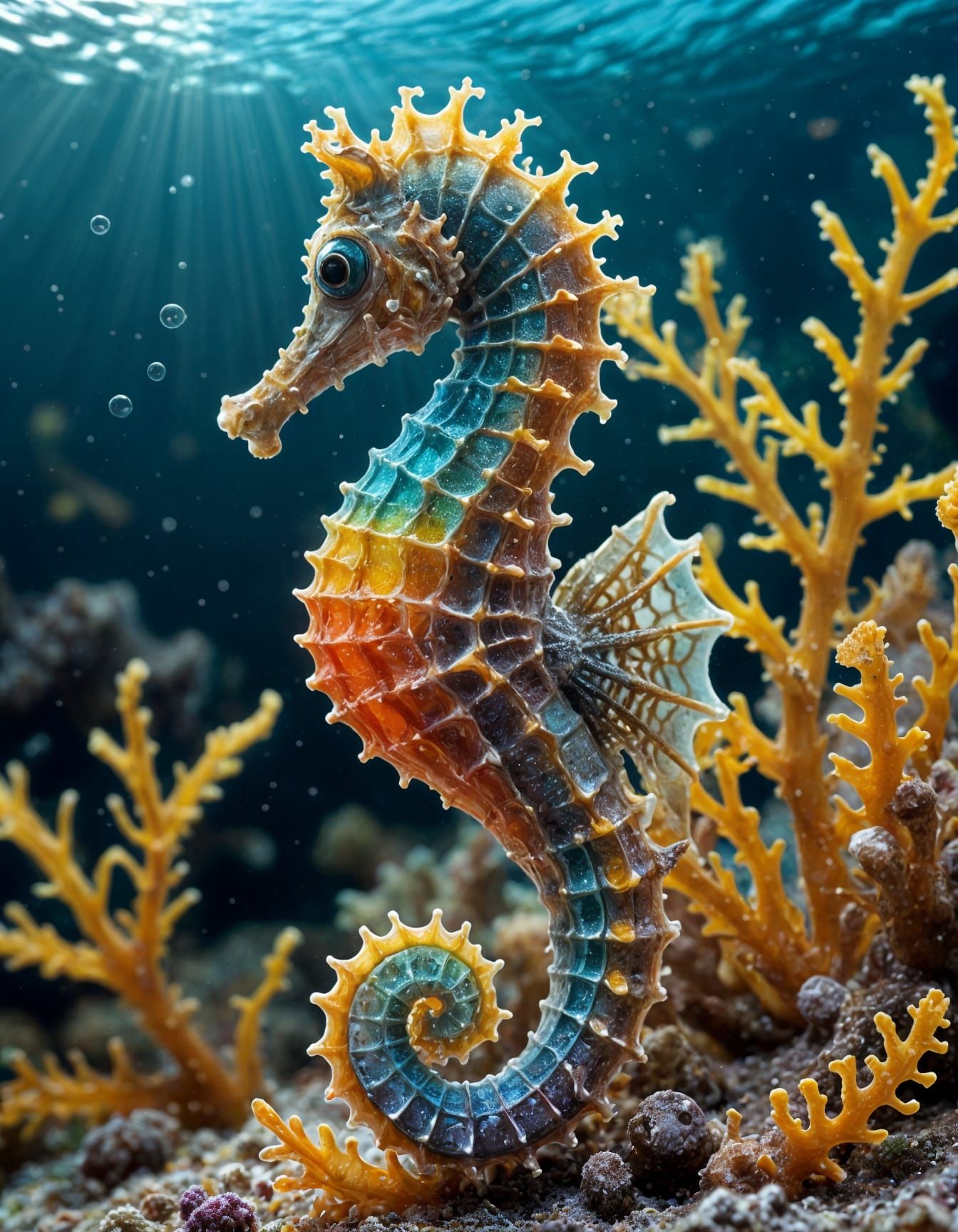 Radiant Seahorse Giving Birth Amidst Sea Vegetation