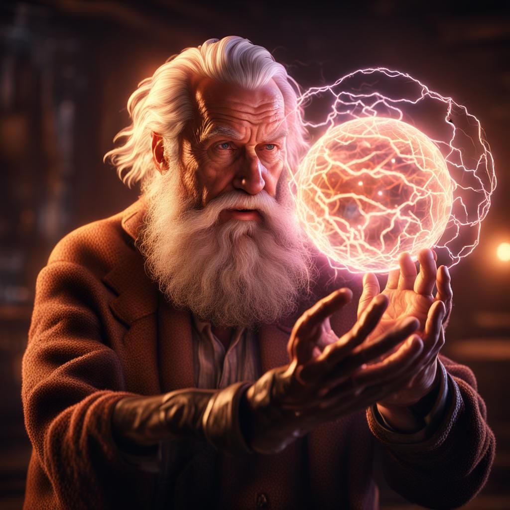 Old Man and Plasma Ball in 3D