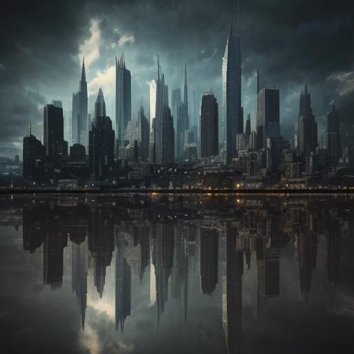 City Reflection in Puddle: Hyperrealistic HDR Image