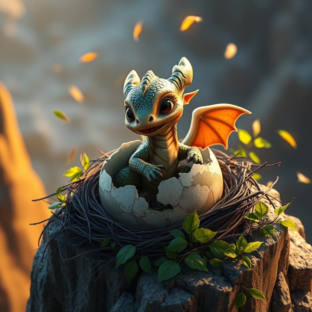 Mystical Baby Dragon Emerges from Cliffside Nest in Hyper-Re...