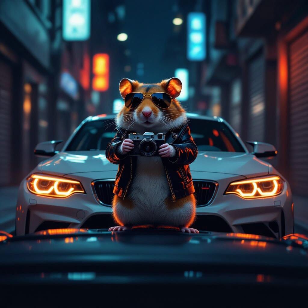 Hamster Paparazzo in a Neon Alley BMW