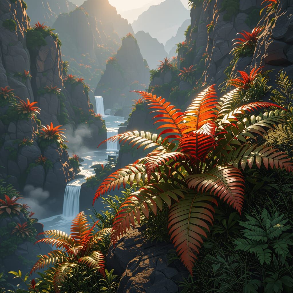 Firepetal Fern Fantasy Concept Art in 8k
