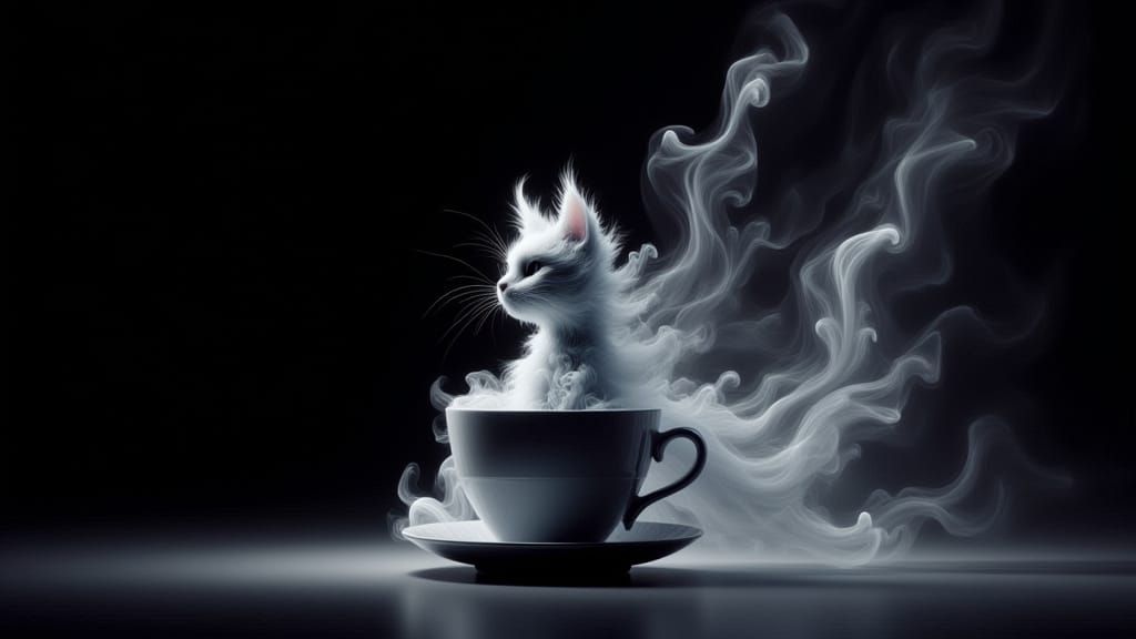 Ethereal Smoke Cat Arising from Coffee Cup