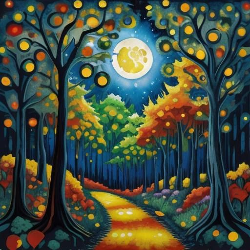 Moonlit Arabesque Forest in Alcohol Ink Style