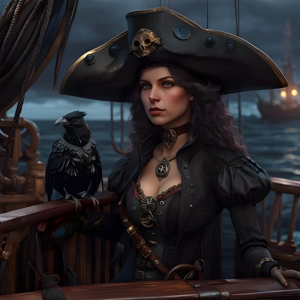 Witch Pirate on Deck with Crow Familiar