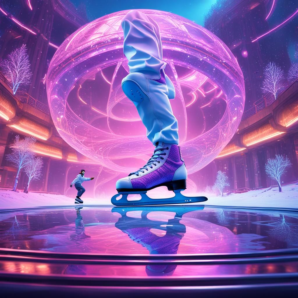 Ice Skating on Gyroscope in Vaporwave Style