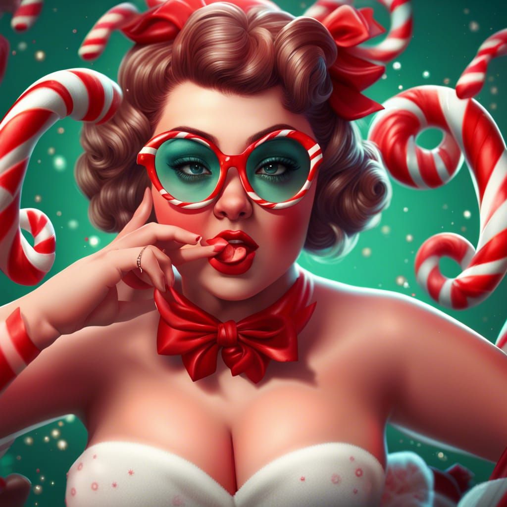 Plus Size Pinup with Candy Cane Glasses