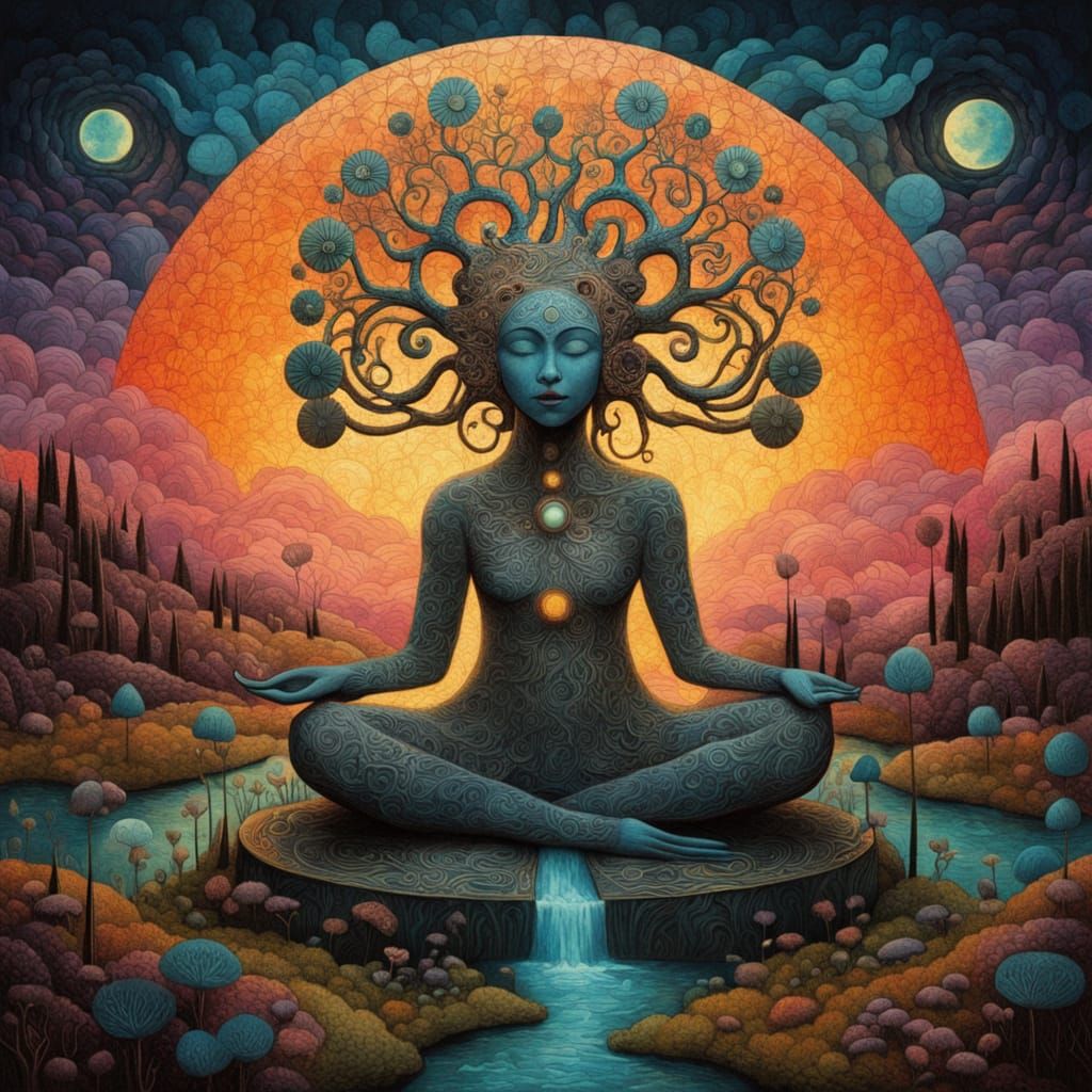 Shaman Weaves Mystical Sculpture Amidst Sunset Labyrinth