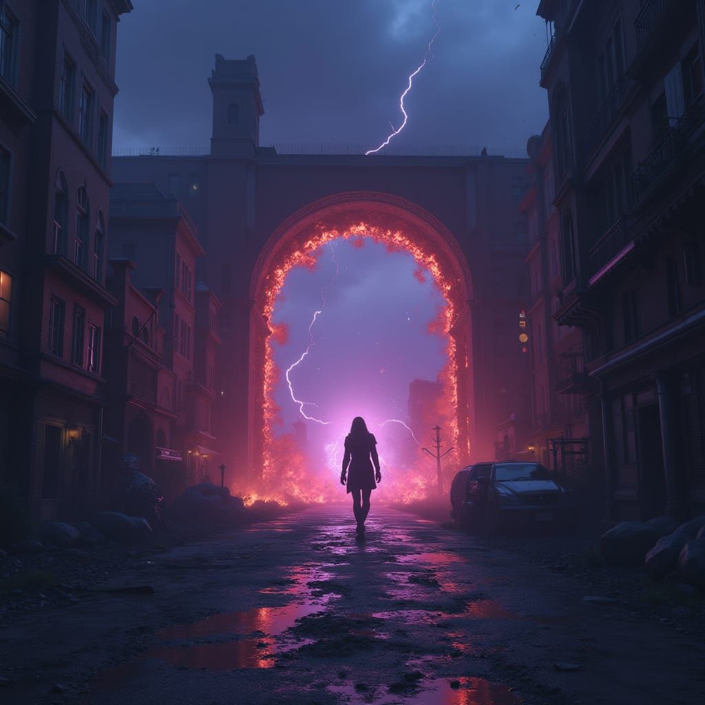 Infernal Portal to Burning City, Grim Fantasy Art