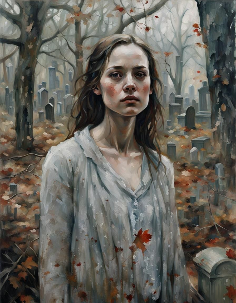 Sad and lonely she wandered while the autumn leaves fell sof...