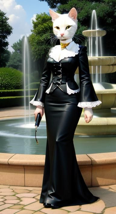 Anthropomorphic Cat Lady with Fountain Pen