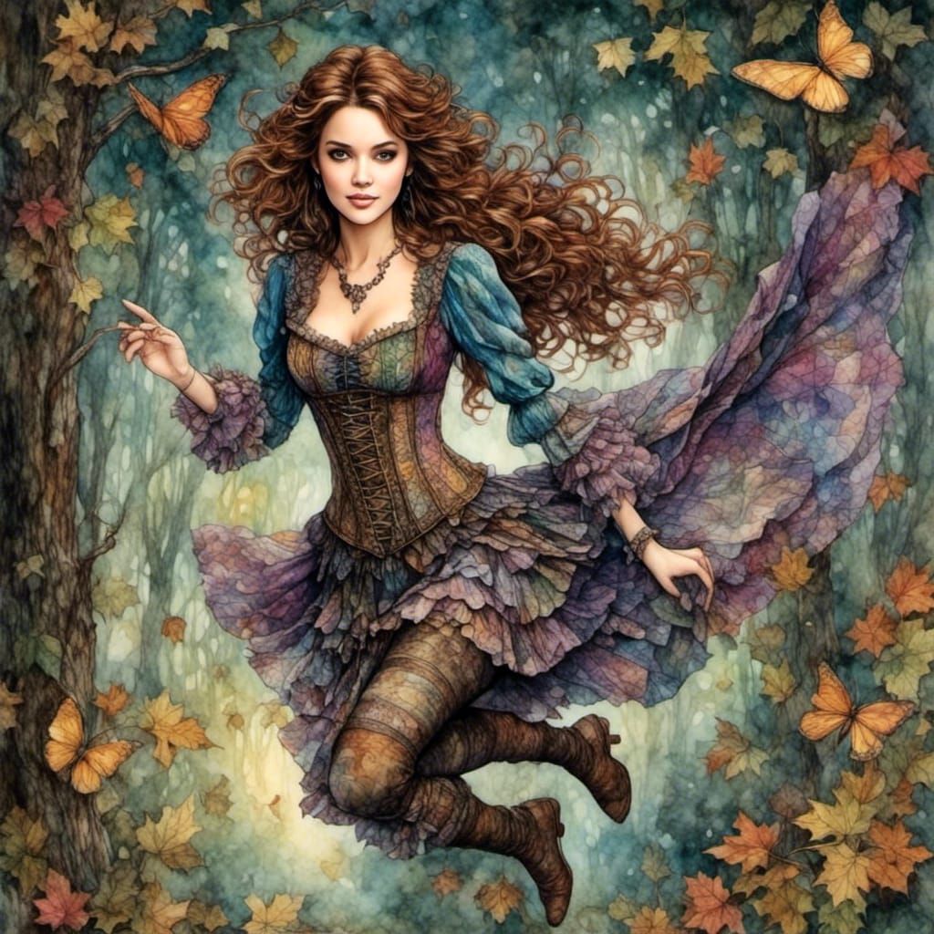 Beautiful Pixie Flying Through Twilight Forest