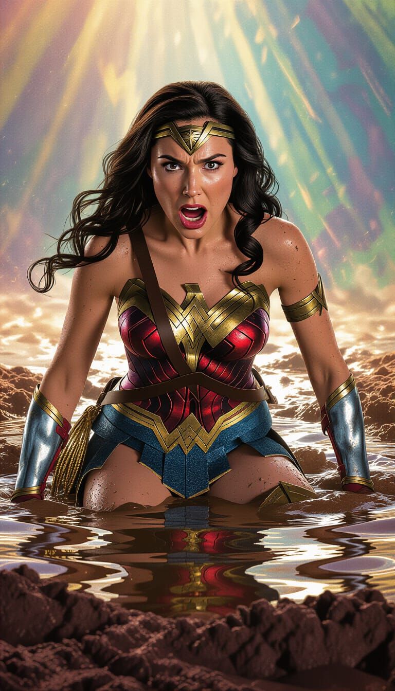 Wonder Woman Stuck in Mud - Hyperrealistic Art