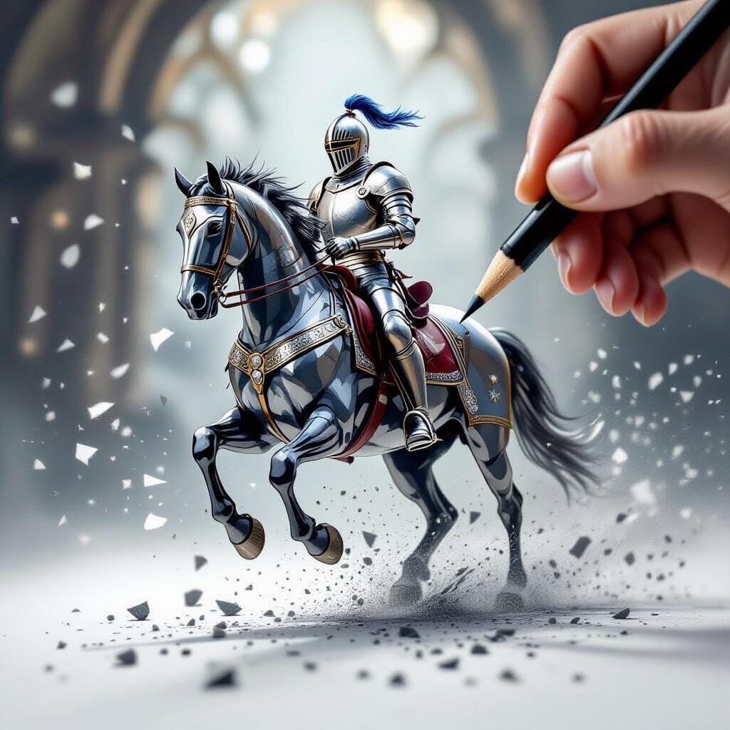Knight Rises From Page As Artist's Pencil Creates
