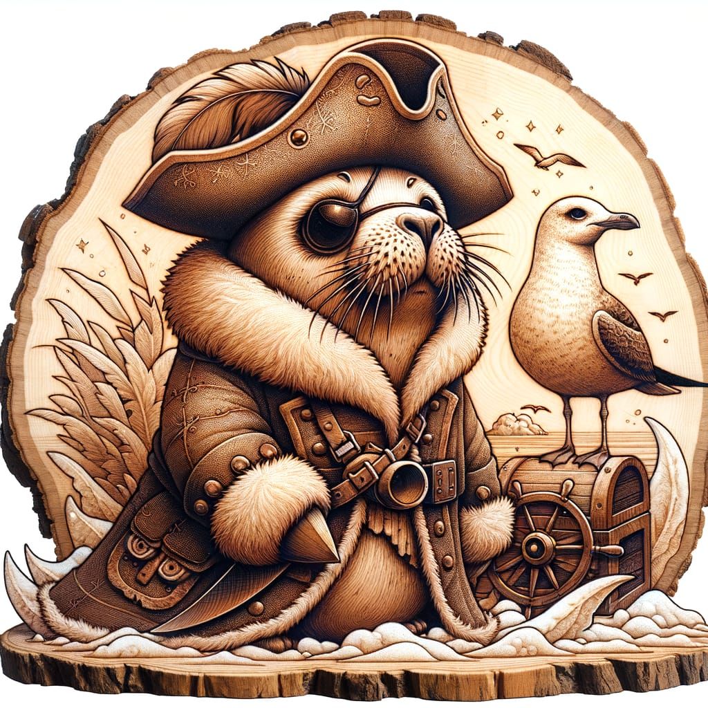 A charming woodburned pyrography artwork engraved onto a nat...