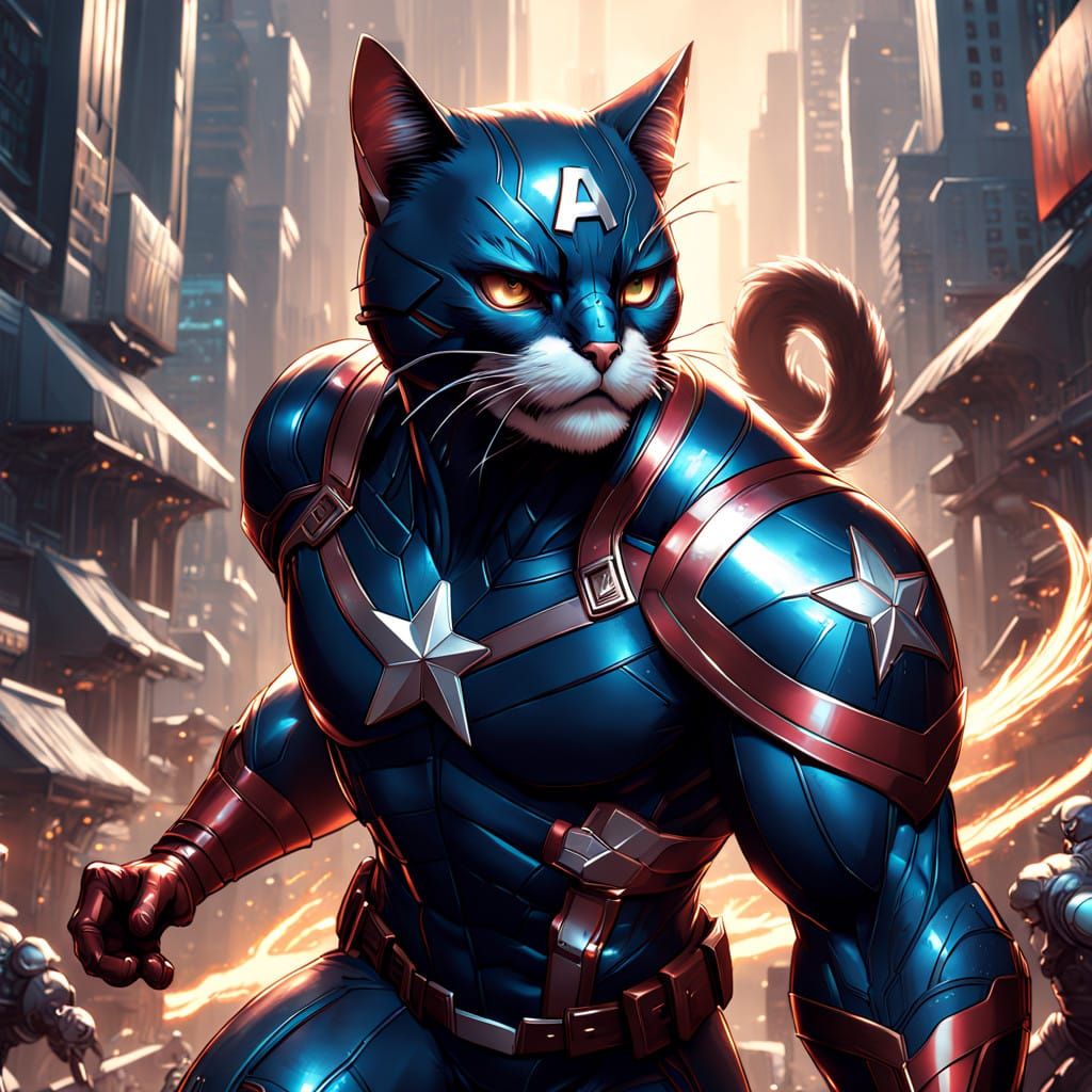 Cyberpunk Feline Warrior Battles Mythical Beast in High-Tech...