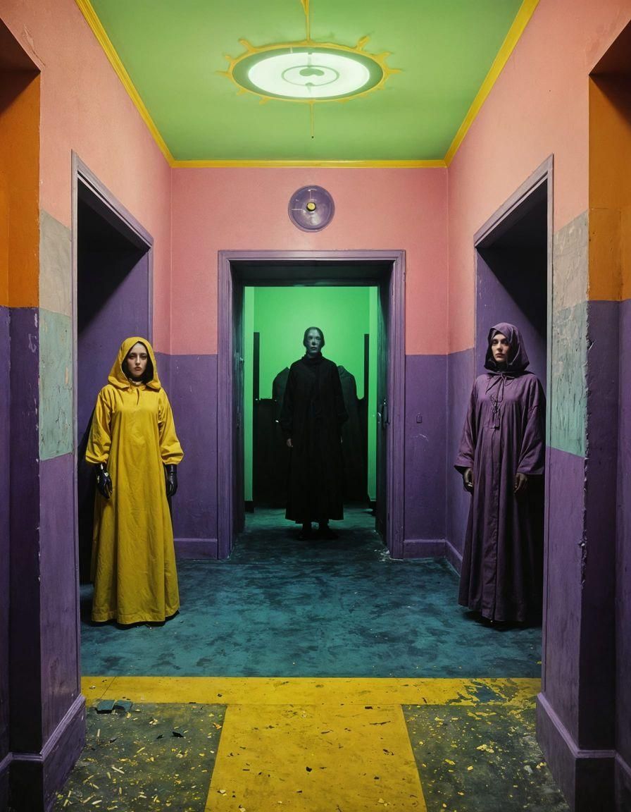 Occult Mascot in Surreal Pastel Metropolis