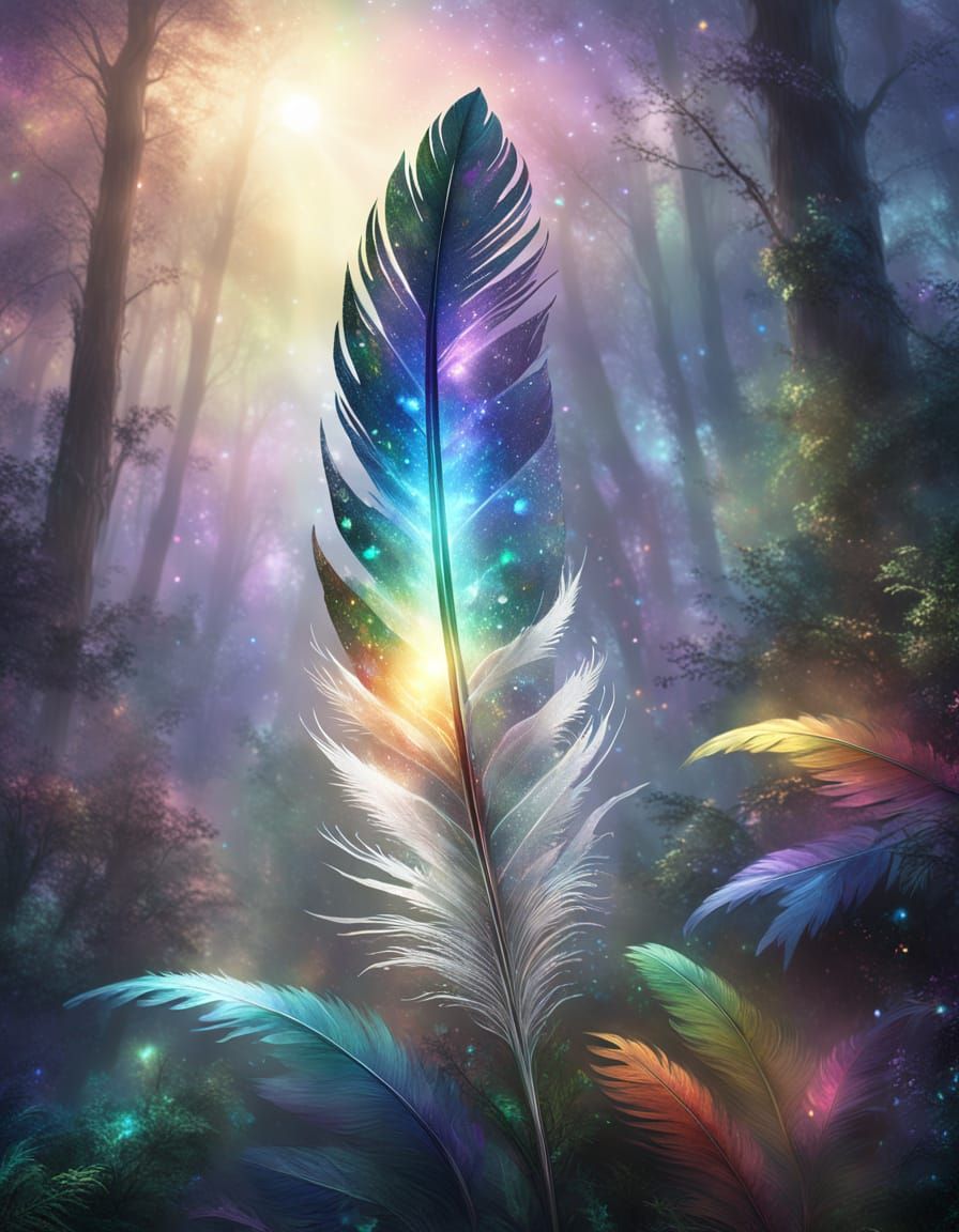 Moonlit Feather of Rainbow Opals and Crystals
