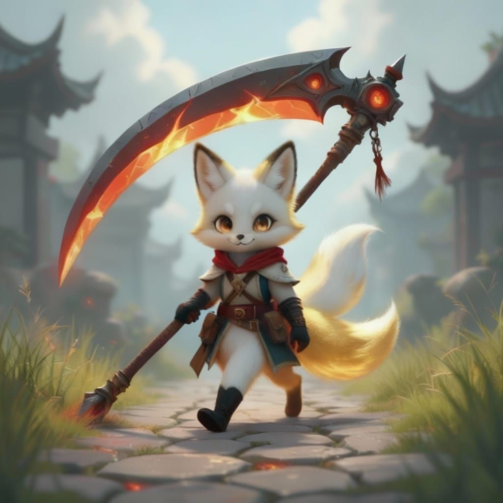 Anime Fox Girl with Fiery Scythe