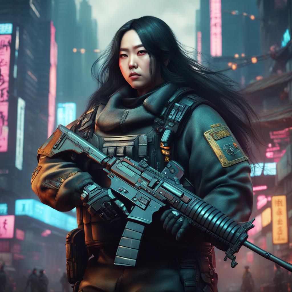 Cyberpunk Korean Soldier in Detailed Matte Painting
