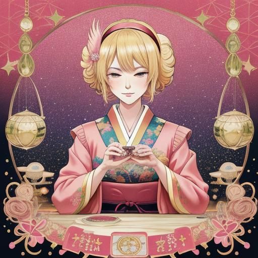 Blonde Tarot Reader in Anime Key Visual Style