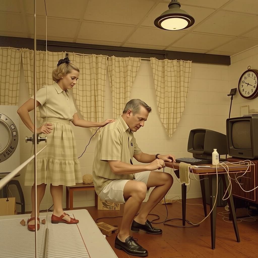 Peruvian-Americans Repairing Vintage Computer, Nostalgic Pho...