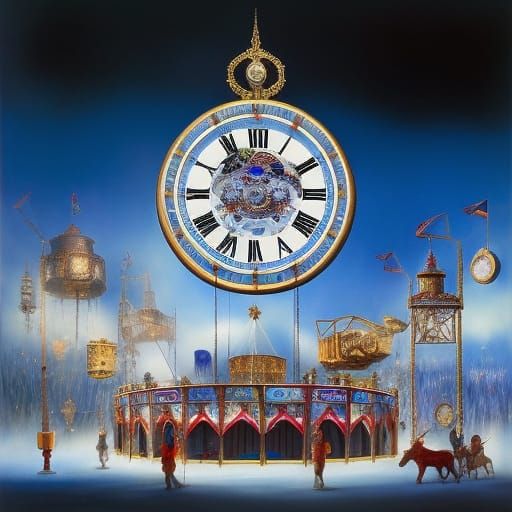 Surreal Clockwork Carnival in Digital Art Style
