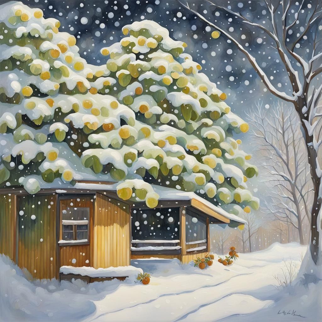 Honeydew Melon in Snowy Gouache Painting