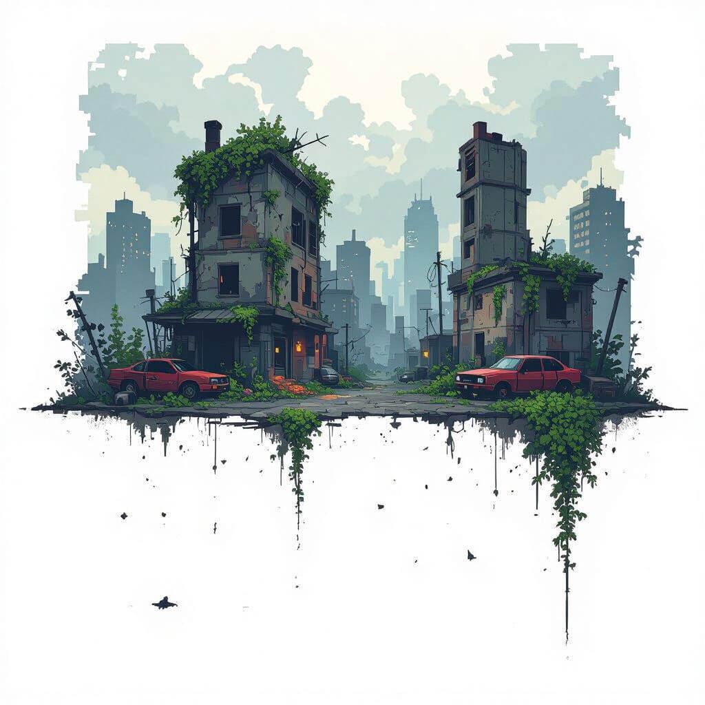Post-Apocalyptic Cityscape in 8-bit Pixel Art
