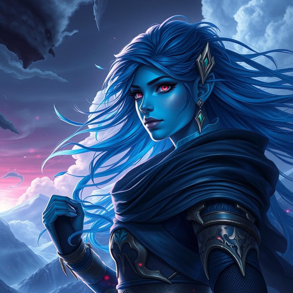 Air Genasi Rogue in Fantasy Landscape