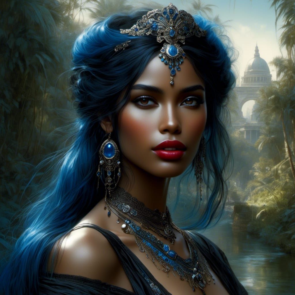 Glamorous Portrait of Brazilian Woman in Art Nouveau Style