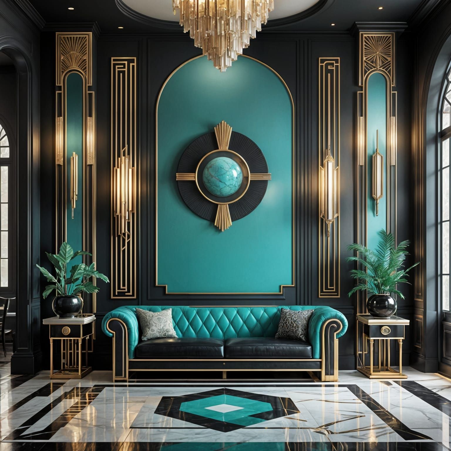 Art Deco Living Room in Hyperrealistic Style
