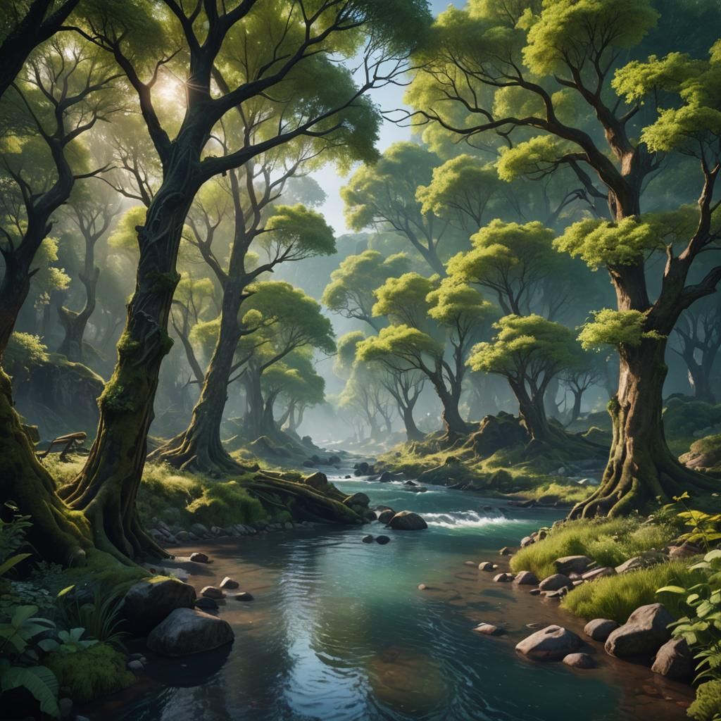 Enchanting Hidden River: Detailed Matte Painting